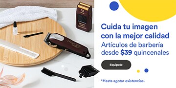 Anuncio: Cuida tu imagen con la mejor calidad. Artículos de barbería desde 39 pesos quincenales. Hasta agotar existencias. Pulsa aquí para elegir.