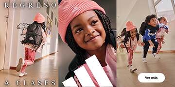 Anuncio: adidas. Regreso a clases. Imagen de dos niñas y un niño usando looks deportivos adidas. Pulsa aquí para descubrir más de la marca.