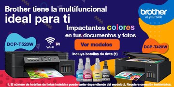 Brother tiene la multifuncional ideal para ti. Impactantes colores en tus documentos y fotos. Incluye botellas de tinta. Multifuncional DCP-T520W. Multifuncional DCP-T420W. Pulsa aquí para ver más multifuncionales Brother.