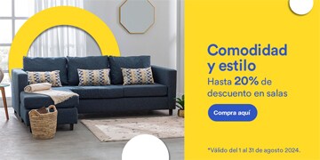 Anuncio: Comodidad y estilo. Hasta 20% de descuento en salas. Promoción válida del 1 al 31 de agosto 2024. Pulsa aquí para comprar. 