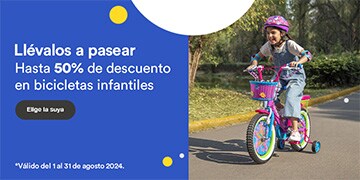 Anuncio: Llévalos a pasear. Hasta 50% de descuento en bicicletas infantiles. Promoción válida del 1 al 31 de agosto 2024. Pulsa aquí para elegir la suya. 