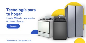 Anuncio: Tecnología para tu hogar. Hasta 35% de descuento en línea blanca. Promoción válida del 1 al 31 de agosto 2024. Pulsa aquí para equiparte. 