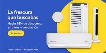 Anuncio: La frescura que buscabas. Hasta 25% de descuento en clima y ventilación. Promoción válida del 1 al 31 de agosto 2024. Pulsa aquí para descubrir equipos. 