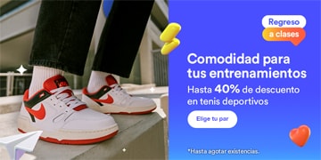 Anuncio: Comodidad para tus entrenamientos. Hasta 40% de descuento en tenis deportivos. Hasta agotar existencias. Pulsa aquí para elegir tu par.