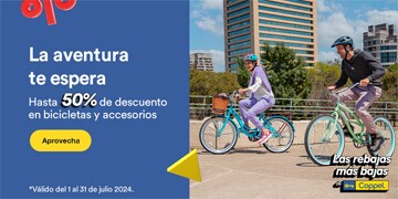 Anuncio: La aventura te espera. Hasta 50% de descuento en bicicletas y accesorios. Promoción válida del 1 al 31 de julio 2024. Pulsa aquí para aprovechar. 