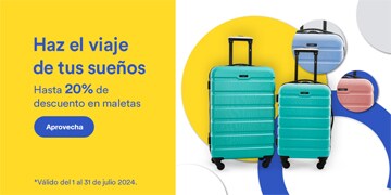 Anuncio: Haz el viaje de tus sueños. Hasta 20% de descuento en maletas. Promoción válida del 1 al 31 de julio 2024. Pulsa aquí para aprovechar. 