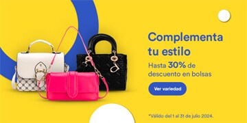 Anuncio: Complementa tu estilo. Hasta 30% de descuento en bolsas. Promoción válida del 1 al 31 de julio 2024. Pulsa aquí para descubrir la variedad.