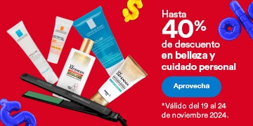 Hasta 40 por ciento de descuento en belleza y cuidado de personal. Válido del 19 al 24 de noviembre 2024. Pulsa aquí para aprovechar.