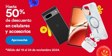 Hasta 50% de descuento en celulares y accesorios. Válido del 19 al 24 de noviembre 2024. Pulsa aquí para aprovechar.