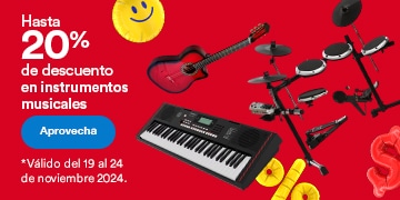 Hasta 20 por ciento de descuento en instrumentos musicales. Válido del 19 al 24 de noviembre 2024. Pulsa aquí para aprovechar.