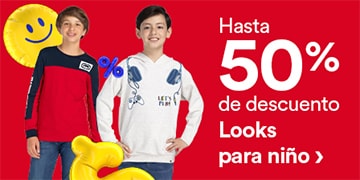 Hasta 50% de descuento en looks para niño. Pulsa aquí para aprovechar.