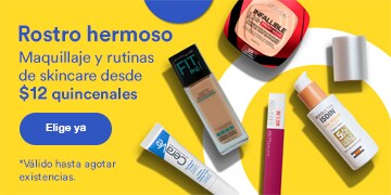 Rostro hermoso. Maquillaje y rutinas de skincare desde $12 quincenales. Pulsa aquí para elegir ya. Válido hasta agotar existencias.