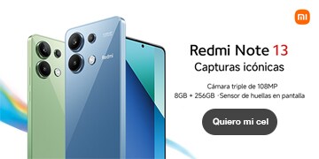 Redmi Note 13. Capturas icónicas. Cámara triple de 108 megapixeles; 8 gigabites más 256 gigabites; sensor de huellas en pantalla. Pulsa aquí para conocer más.