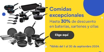 Comidas excepcionales. Hasta 30% de descuento en baterías, sartenes y ollas. Pulsa aquí para elegir. Válido del 1 al 30 de septiembre 2024.