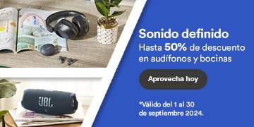 Sonido definido. Hasta 50% de descuento en audífonos y bocinas. Pulsa aquí para aprovechar hoy. Válido del 1 al 30 de septiembre 2024.