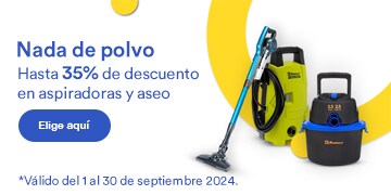 Nada de polvo. Hasta 35% de descuento en aspiradoras y aseo. Pulsa aquí para elegir. Válido del 1 al 30 de septiembre 2024.