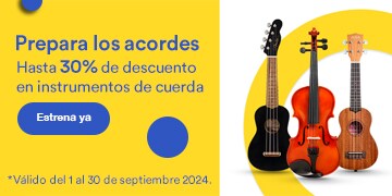 Prepara los acordes. Hasta 30% de descuento en instrumentos de cuerda. Pulsa aquí para estrenar. Válido del 1 al 30 de septiembre 2024.