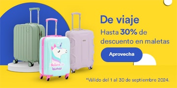 De viaje. Hasta 30% de descuento en maletas. Pulsa para aprovecha aquí. Válido del 1 al 30 de septiembre 2024