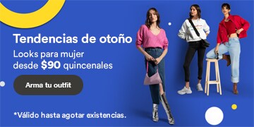 Tendencias de otoño. Looks para mujer desde $90 quincenales. Pulsa aquí para armar tu outfit. Válido hasta agotar existencias.