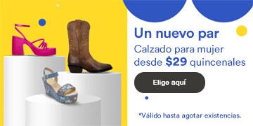 Un nuevo par. Calzado para mujer desde $29 quincenales. Pulsa para elegir aquí. Válido de 1 al 30 de septiembre de 2024.