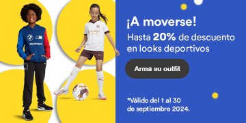 ¡A moverse! Hasta 20% de descuento en looks deportivos. Pulsa aquí para armar su outfit. Válido del 1 al 30 de septiembre de 2024.