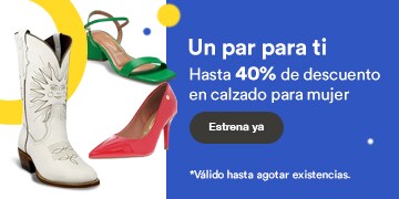 Un par para ti. Hasta 40% de descuento en calzado para mujer. Pulsa aquí para estrenar ya. Válido de 1 al 30 de septiembre 2024.