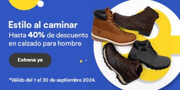 Estilo al caminar. Hasta 40% de descuento en calzado para hombre. Pulsa aquí para
                        aprovechar hoy. Válido de 1 al 30 de septiembre 2024.