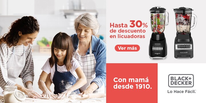 Black and Decker. Hasta 30% de descuento en licuadoras. Lo hace fácil. Con mamá desde 1910. Pulsa aquí para ver licuadoras de la marca.