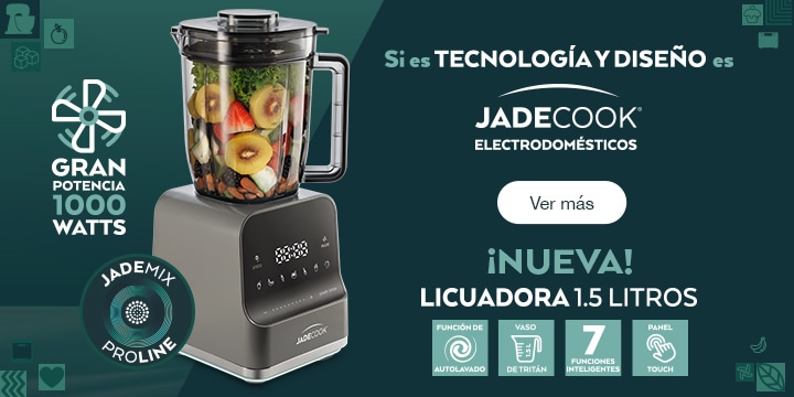 Si es tecnología y diseño es JadeCook. Electrodomésticos. Nueva licuadora 1.5 litros. Gran potencia mil watts. Función de autolavado. Vaso de tritán. 7 funciones inteligentes. Panel touch. Pulsa aquí para elegir la tuya.