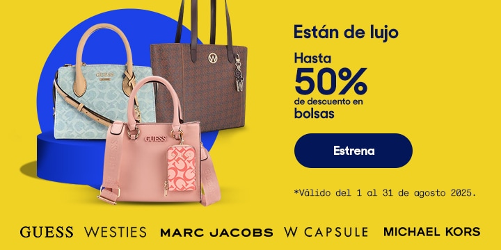 Anuncio: Están de lujo. Hasta 50 por ciento de descuento en bolsas. Válido del 1 al 31 de agosto 2025. Pulsa aquí para elegir.