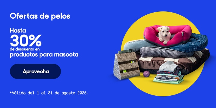 Ofertas de pelos. Hasta 30 por ciento de descuento en productos para mascota. Válido del 1 al 31 de agosto 2025. Pulsa aquí para elegir.