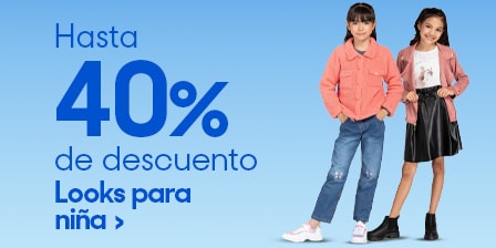 Hasta 40 por ciento de descuento en looks para niña. Válido del 1 al 31 de agosto 2025. Pulsa aquí para elegir.