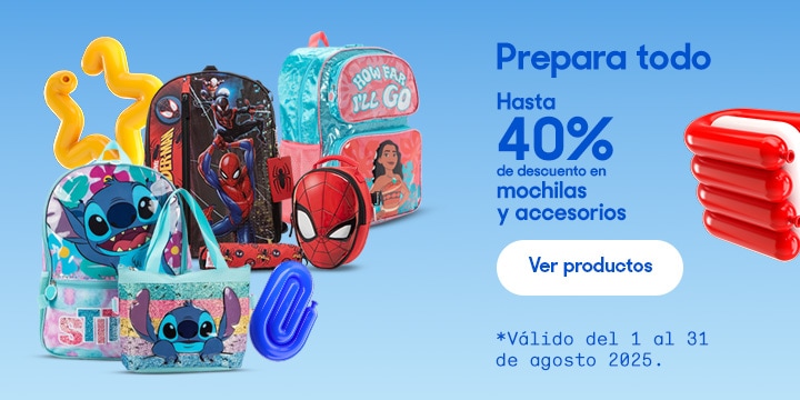 Prepara todo. Hasta 40 por ciento de descuento en mochilas y accesorios. Válido del 1 al 31 de agosto 2025. Pulsa aquí para elegir.