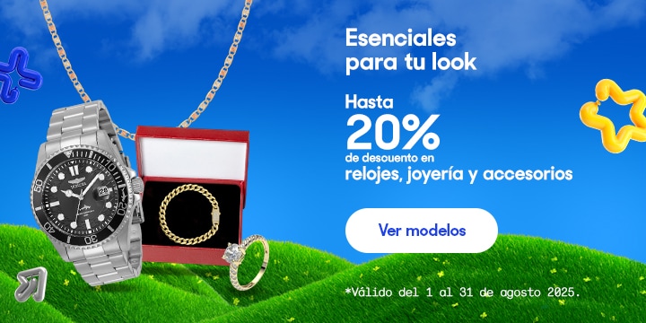 Anuncio: Esenciales para tu look. Hasta 20 por ciento de descuento en relojes, joyería y accesorios. Válido del 1 al 31 de agosto 2025. Pulsa aquí para elegir.