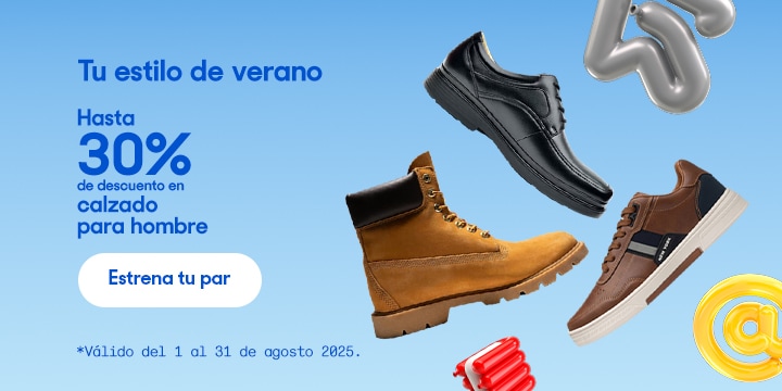Tu estilo de verano. Hasta 30 por ciento de descuento en calzado para hombre. Válido del 1 al 31 de agosto 2025. Pulsa aquí para elegir.