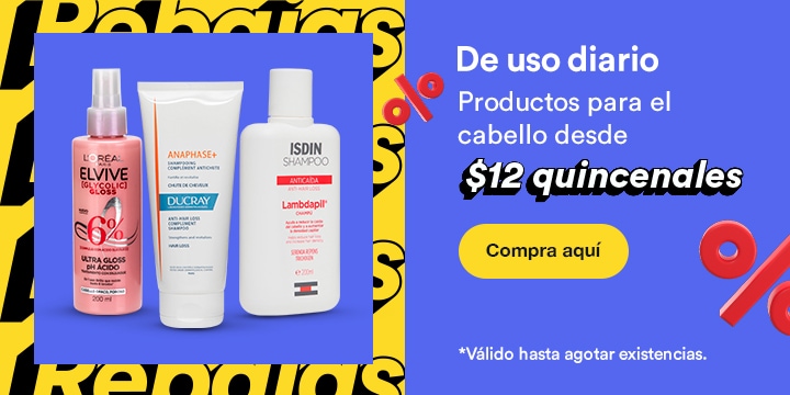 De uso diario. Productos para el cabello desde 12 pesos quincenales. Válido hasta agotar existencias. Pulsa aquí para elegir.