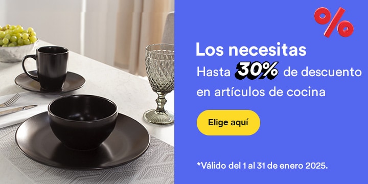 Los necesitas. Hasta 30 por ciento de descuento en artículos de cocina. Válido del 1 al 31 de enero 2025. Pulsa aquí para elegir.