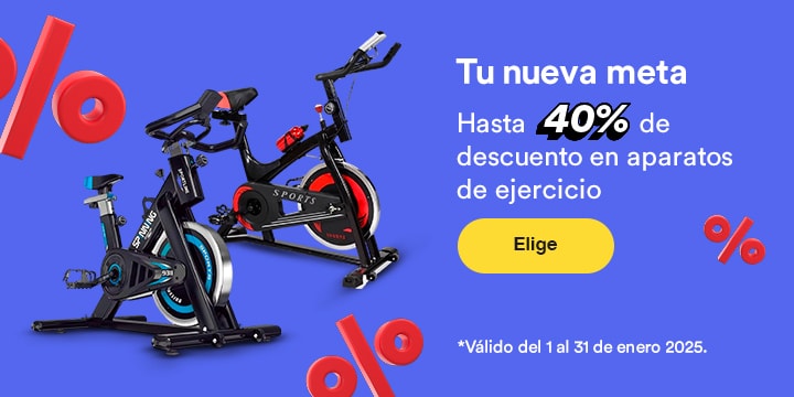 Tu nueva meta. Hasta 40 por ciento de descuento en aparatos de ejercicio. Válido del 1 al 31 de enero 2025. Pulsa aquí para elegir.