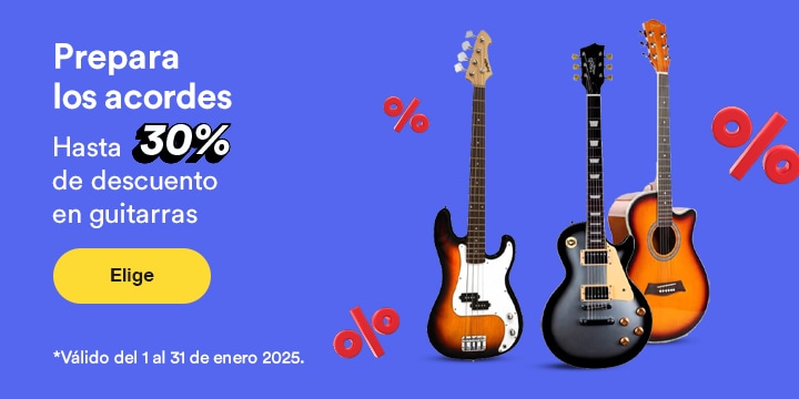 Prepara los acordes. Hasta 30 por ciento de descuento en guitarras. Válido del 1 al 31 de enero 2025. Pulsa aquí para elegir.