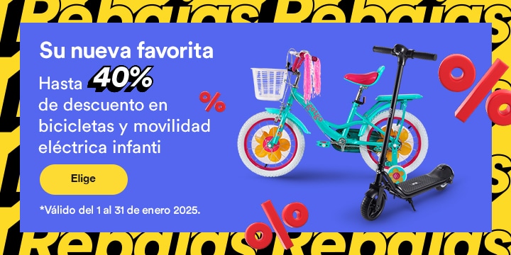 Su nueva favorita. Hasta 40 por ciento de descuento en bicicletas y movilidad eléctrica infantil. Válido del 1 al 31 de enero 2025. Pulsa aquí para elegir.