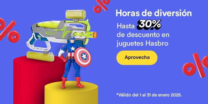 Horas de diversión. Hasta 30 por ciento de descuento en juguetes Hasbro. Válido del 1 al 31 de enero 2025. Pulsa aquí para elegir.