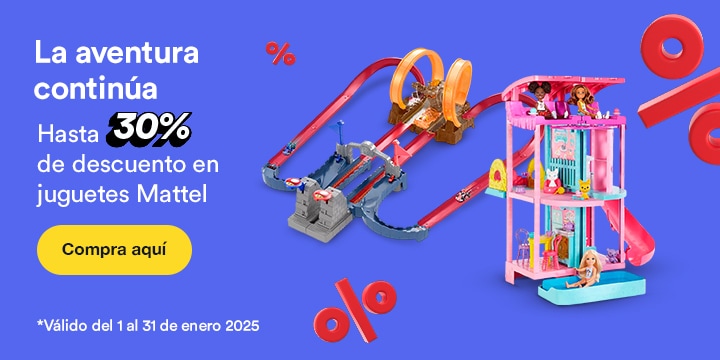 La aventura continúa. Hasta 30 por ciento de descuento en juguetes Mattel. Válido del 1 al 31 de enero 2025. Pulsa aquí para comprar.