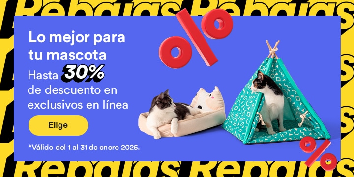 Lo mejor para tu mascota. Hasta 30 por ciento de descuento en exclusivos en línea. Válido del 1 al 31 de enero 2025. Pulsa aquí para comprar.