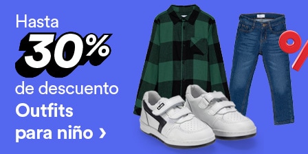 Hasta 30 por ciento de descuento en outfits para niño. Pulsa aquí para elegir.