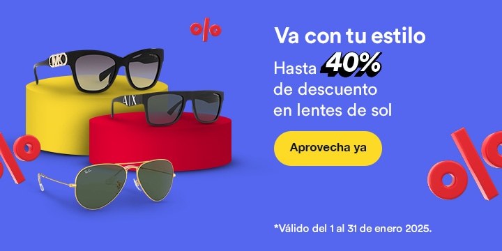 Gran estilo. Hasta 40 por ciento de descuento en lentes de sol. Válido del 1 al 31 de enero 2025. Pulsa aquí para aprovechar.