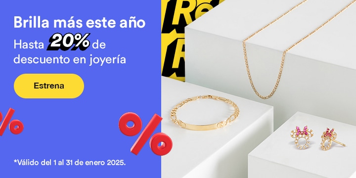 Brilla más este año. Hasta 20 por ciento de descuento en joyería. Válido del 1 al 31 de enero 2025. Pulsa aquí para estrenar.