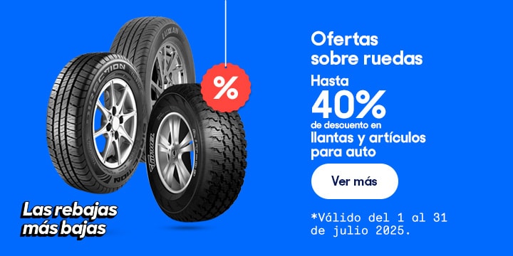 Anuncio: Ofertas sobre ruedas. Hasta 40% de descuento en llantas y artículos para auto. Válido del 1 al 31 de julio 2025. Pulsa aquí para aprovechar.