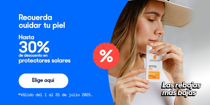 Anuncio: Recuerda cuidar tu piel. Hasta 30% de descuento en protectores solares. Válido del 1 al 31 de julio 2025. Pulsa aquí para elegir.