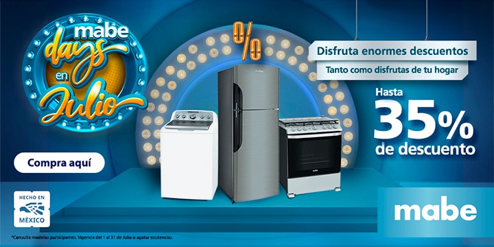 Mabe Days en julio. Hasta 35% de descuento en artículos Mabe para el hogar. Válido del 1 al 31 de julio 2025. Pulsa aquí para comprar.