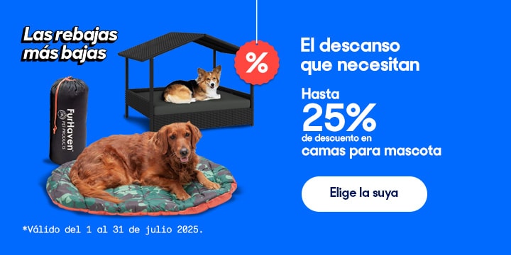 Anuncio: El descanso que necesitan. Hasta 25% de descuento en camas para mascota. Válido del 1 al 31 de julio 2025. Pulsa aquí para elegir la suya.